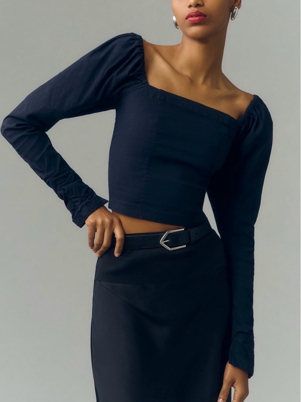 Maeve Anthropologie Wynne Square-Neck Blouse - Black (Size M)